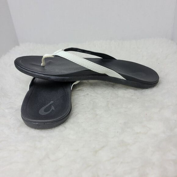 OluKai Ho-opio Womens Sandal Size 7 White Leather Flip Flip Flat Thong - Picture 6 of 10